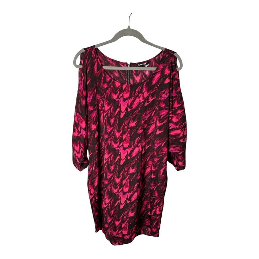 Express Hot Pink Black Cold Shoulder Dress Exposed Back Zipper Small
